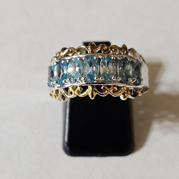 Genuine Cambodian Blue Zircon Ring Platinum over Sterling Silver Size 7! - Picture 7 of 12